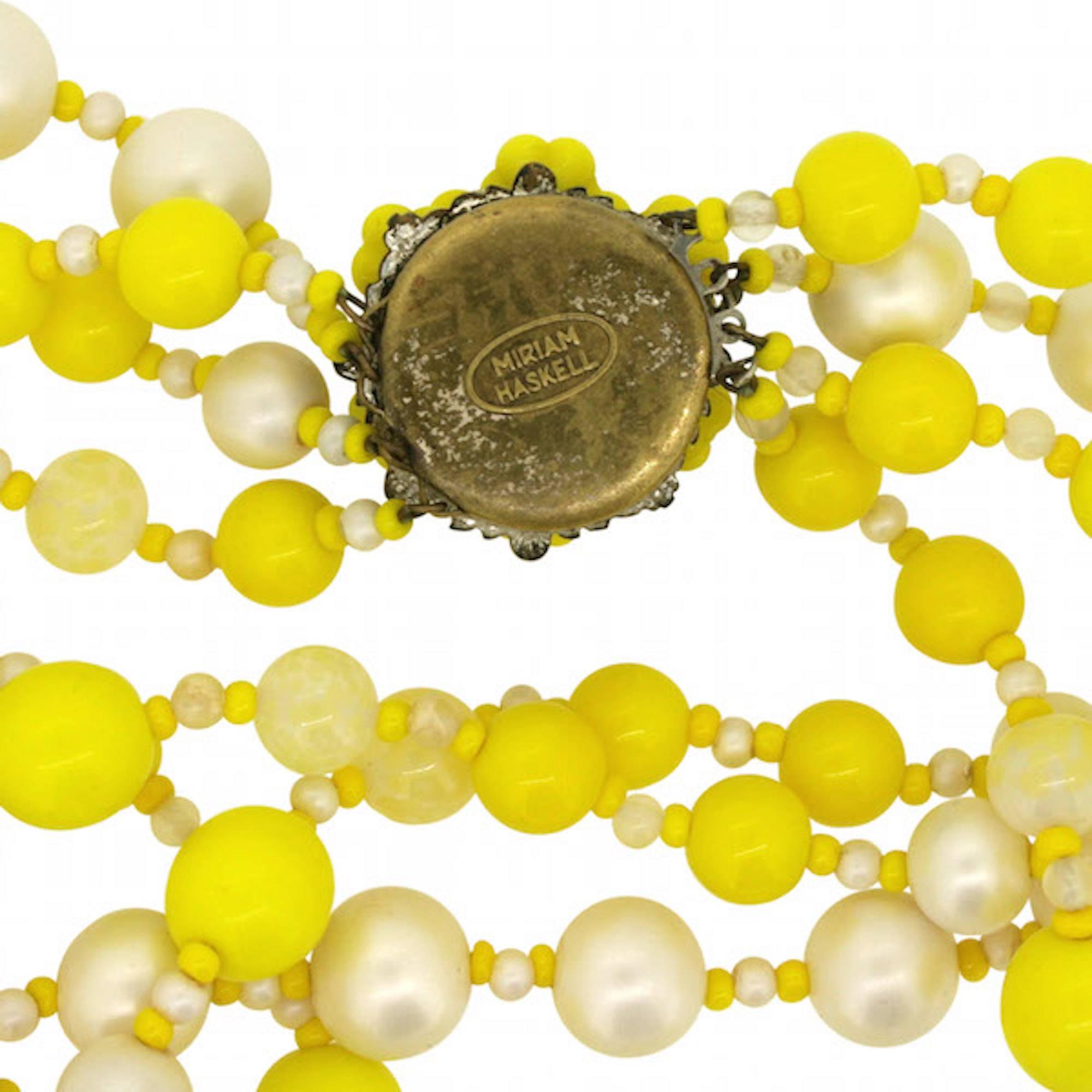 Women's Miriam Haskell 1950s Yellow Glass Bead Vintage Necklace For Sale