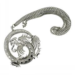 Trifari 1970s Dragon Pendant Vintage Necklace 1