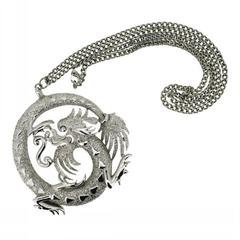 Trifari 1970s Dragon Pendant Retro Necklace