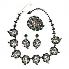 Christian Dior by Mitchel Maer 1950s Retro Rhinestone Necklace, Earrings and B