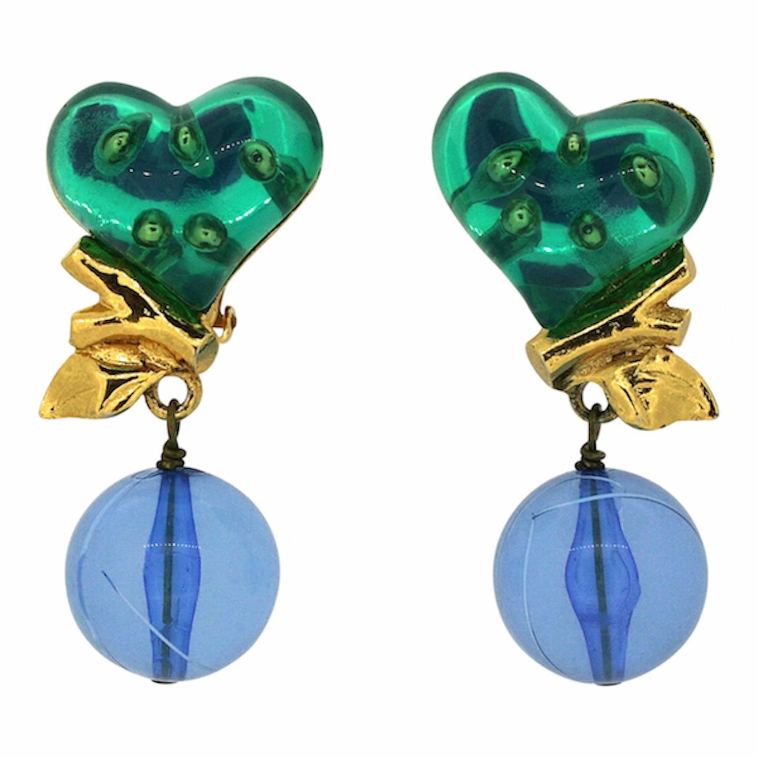 Christian Lacroix 1990s Vintage Perspex Heart Earrings For Sale