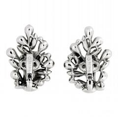 Trifari 1940s Ruby Rhinestone Floral Vintage Earrings