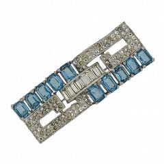 KTF Trifari 1930s Aquamarine Rhinestone Vintage Brooch