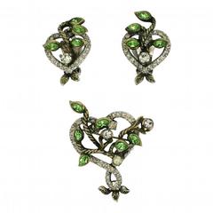 Christian Dior by Mitchel Maer 1950s Vintage Brooch and Earrings Set