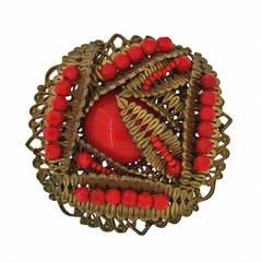 Miriam Haskell 1950s Red Cabochon Vintage Brooch