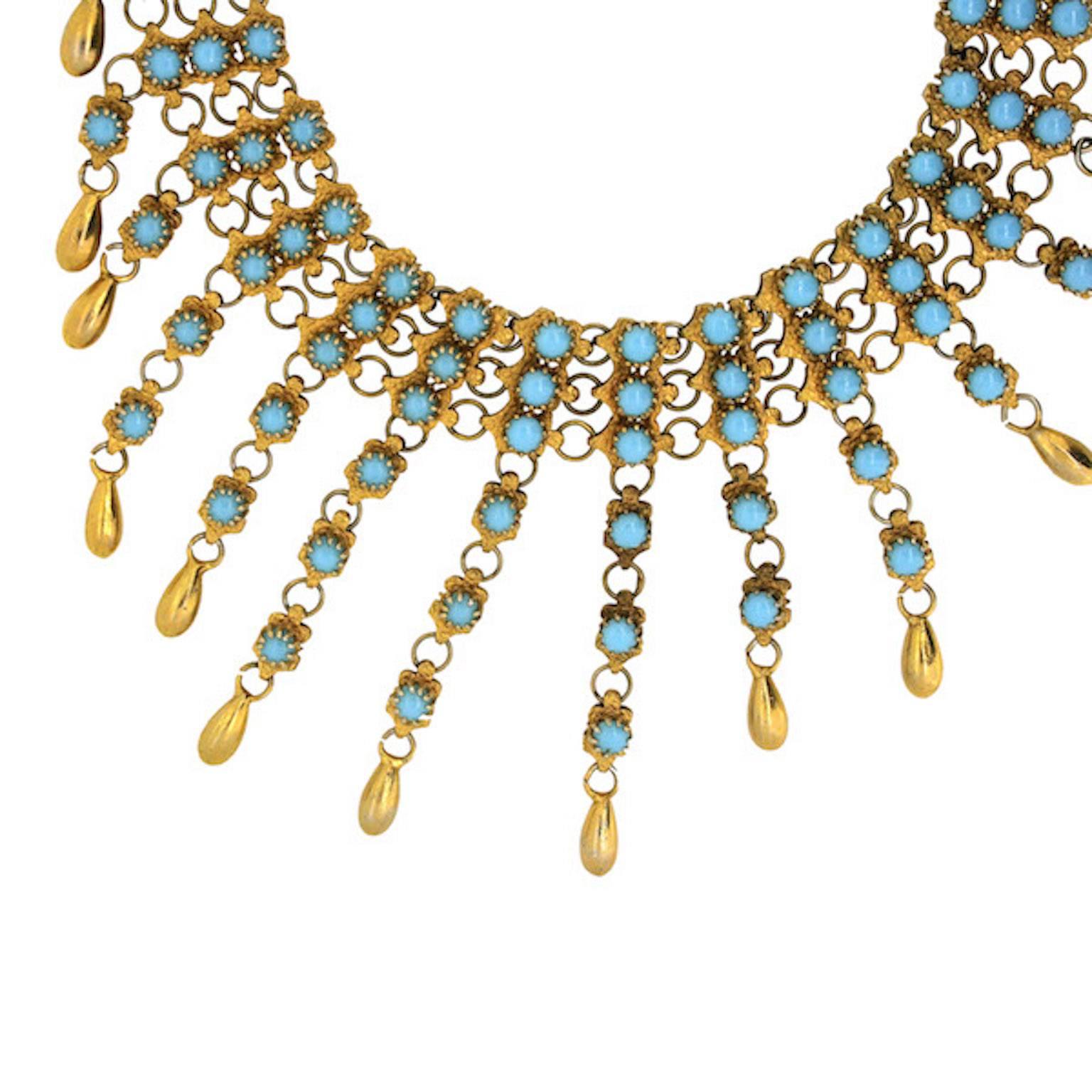 A very special piece by a much sought after maker of costume jewellery. This necklace dates from the 1950s. Its construction and design is exemplary. 
Condition Report:
Very Good - Minor wear to the surface the gold tone. This is consistent with the