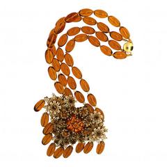 Stanley Hagler 1980s Amber Floral Necklace and Earrings Set