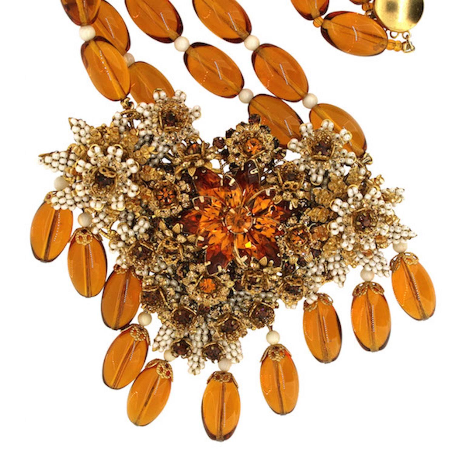 Stanley Hagler 1980s Amber Floral Necklace and Earrings Set In Excellent Condition For Sale In Wigan, GB