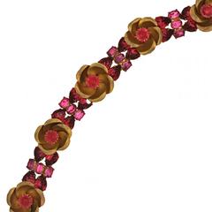 1930s Red Rhinestone Floral Vintage Bracelet