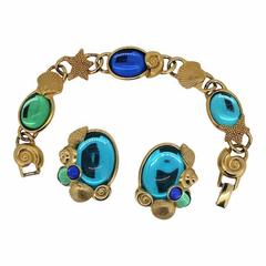 Retro Kunio Matsumoto for Trifari 1970s Sea Life Design Bracelet and Earrings Set