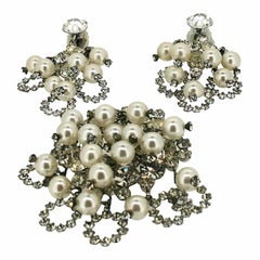 Juliana by Delizza and Elster 1960s Rhinestone and Faux Pearl Vintage Earrings a