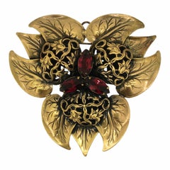 Joseff of Hollywood 1950s Lily Pad Design Russian Gold Plate Vintage Brooch