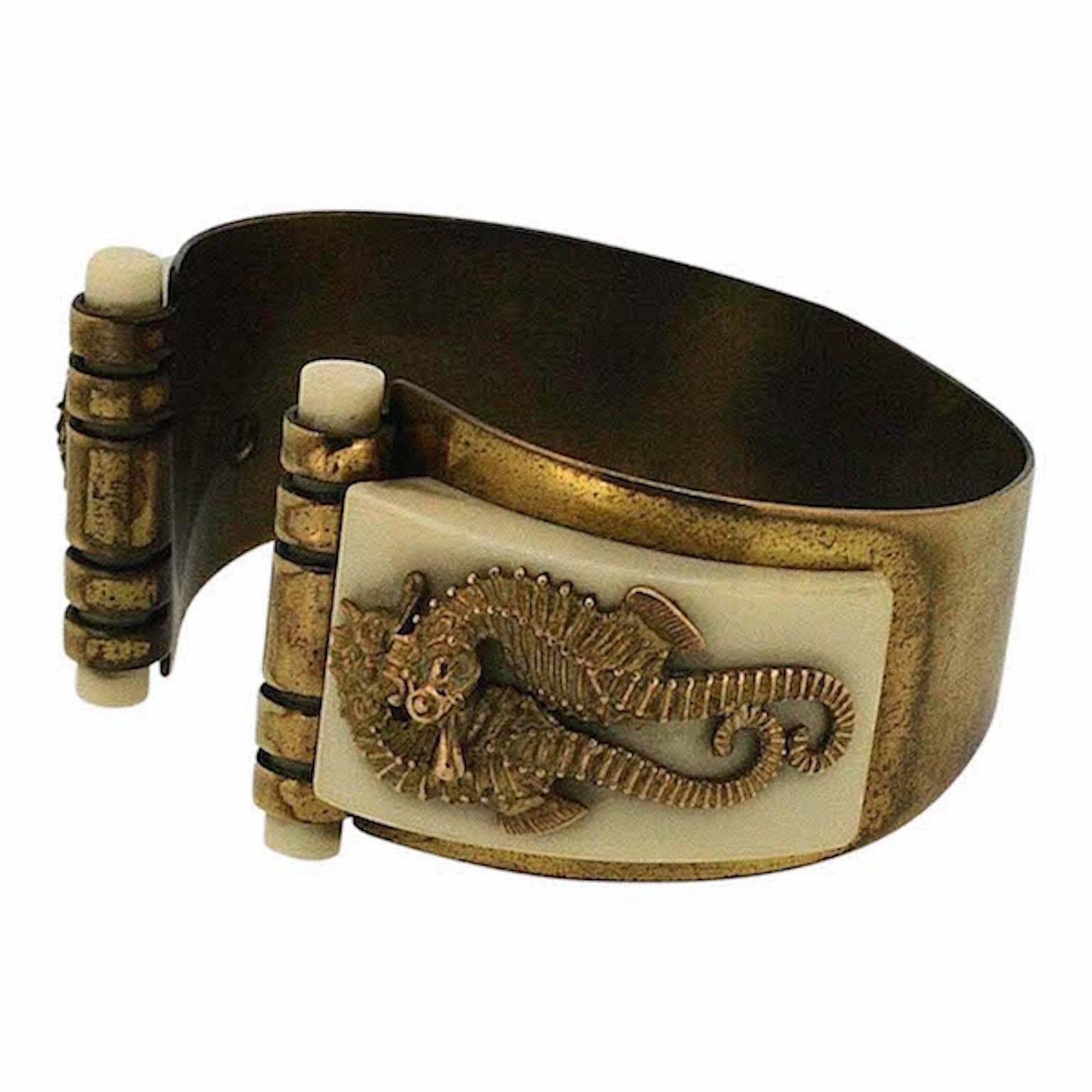 Featuring an unusual and evocative design, this bangle dates from the 1930s and was created in France by Jean Painlevé.
Condition Report:
Very Good - Some wear to the gilt metal consistent with age and use. This is only visible upon close inspection