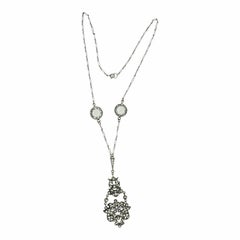 Edwardian Rhinestone and Crystal Floral Antique Pendant Necklace
