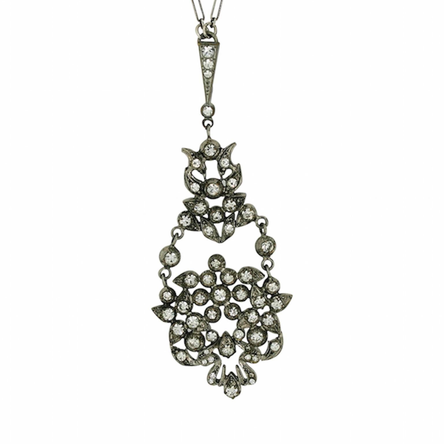 Art Nouveau Edwardian Rhinestone and Crystal Floral Vintage Pendant Necklace For Sale