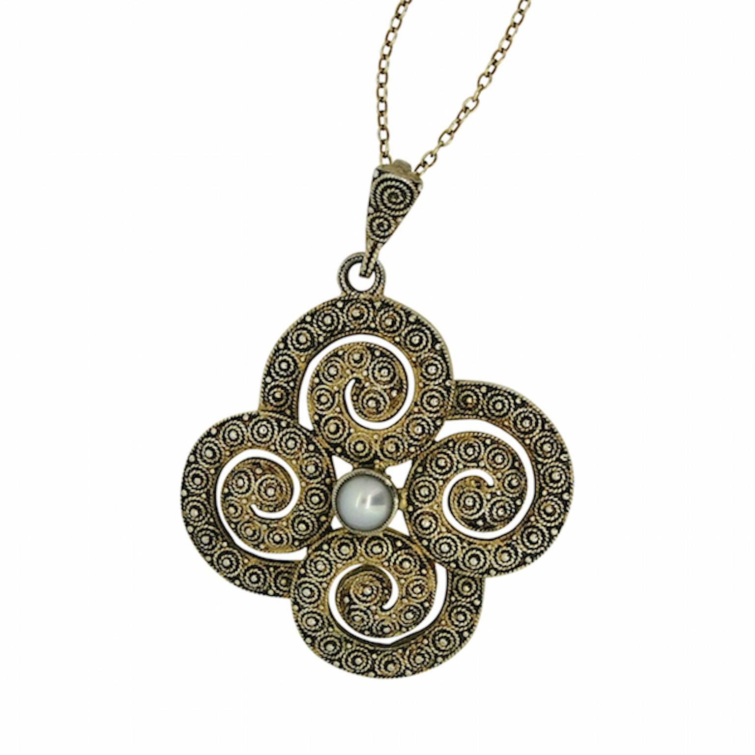 Theodor Fahrner 1930s Silver Filigree Vintage Pendant Necklace For Sale