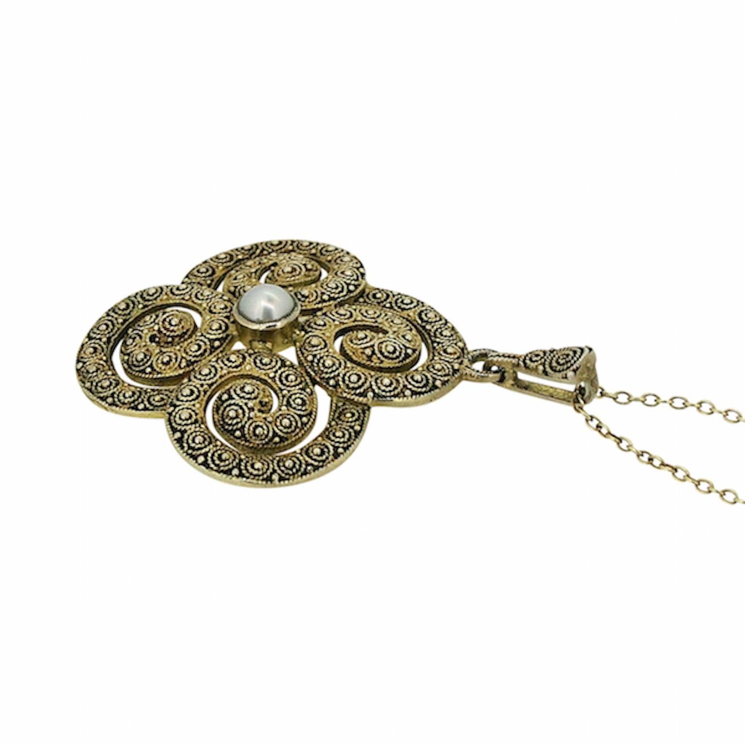 Art Deco Theodor Fahrner 1930s Silver Filigree Vintage Pendant Necklace For Sale