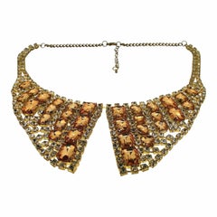 1960s Amber Rhinestone Vintage Shirt Collar Design Necklace