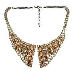 1960s Amber Rhinestone Vintage Shirt Collar Design Necklace