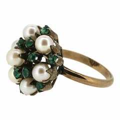 1950s Faux Pearl and Green Glass Vintage Ring