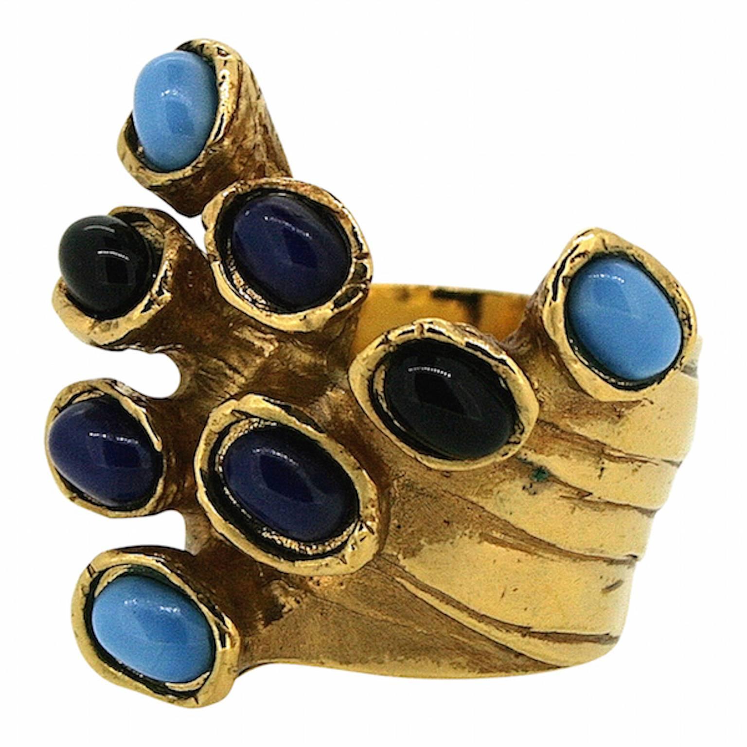 Yves Saint Laurent 1990s Vintage Blue Glass Ring For Sale