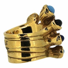 Yves Saint Laurent 1990s Vintage Blue Glass Ring