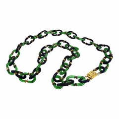 Archimede Seguso for Chanel 1970s Blue and Green Glass Link Vintage Necklace