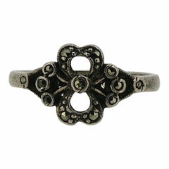 Charles Lyster and Son 1900s Silver and Marcasite Floral Design Antique Ring