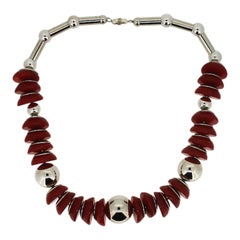 Jakob Bengel 1932 Chrome and Red Plastic Necklace