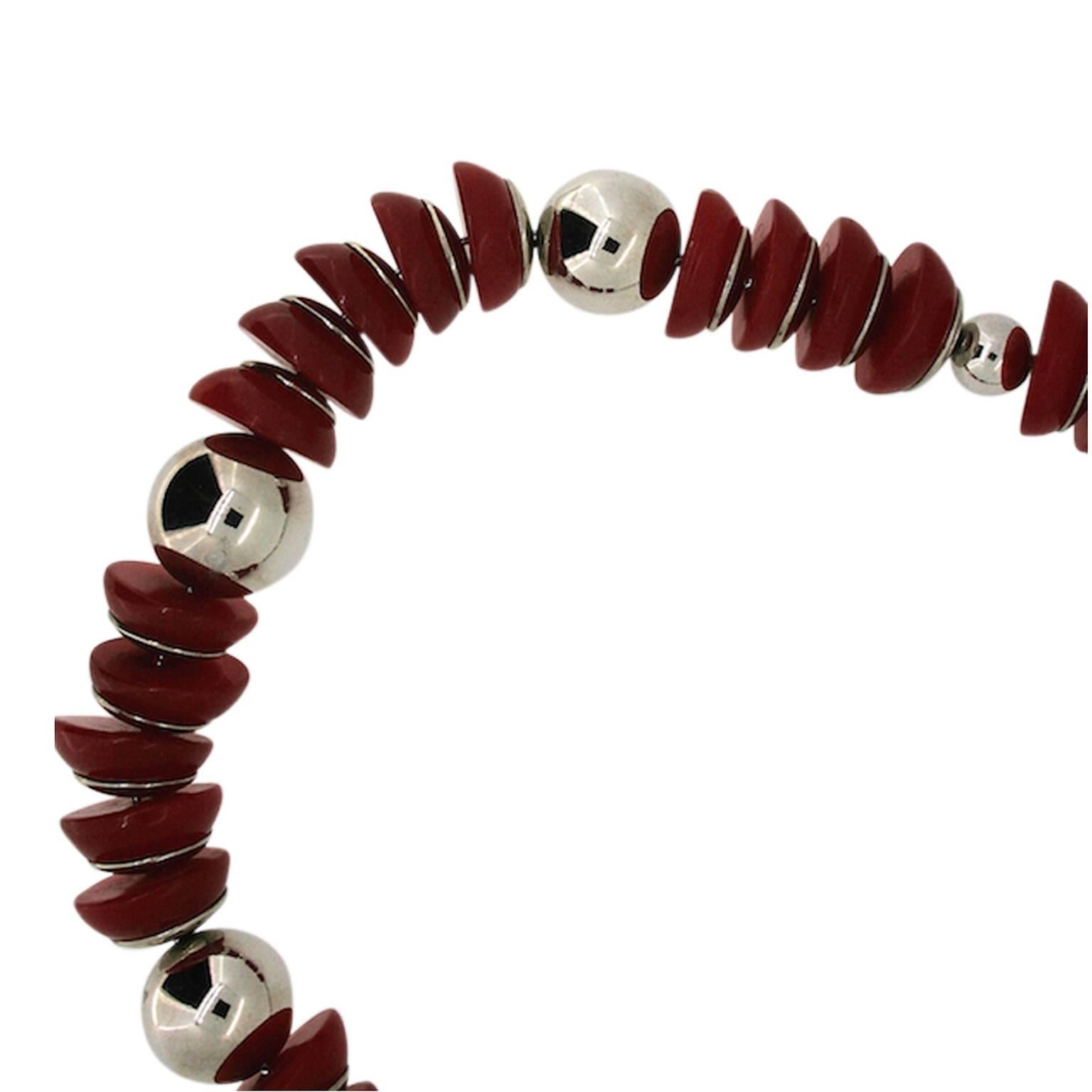 Art Deco Jakob Bengel 1932 Chrome and Red Plastic Necklace For Sale