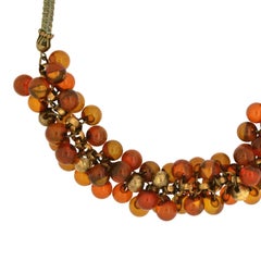 1940s Amber Bakelite and Gilt Metal Ball Vintage Necklace