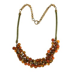 1940s Amber Bakelite and Gilt Metal Ball Vintage Necklace 8