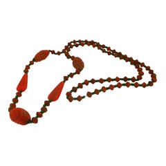Max Neiger 1920s Orange and Green Glass Vintage Necklace