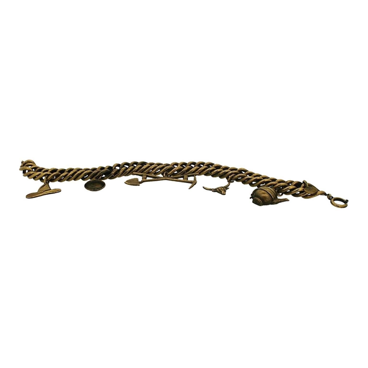 This bracelet was created in the 1950s. It is an excellent example of Joseff of Hollywood's whimsical and unique jewellery style. 
Condition Report:
Excellent
The Details...
This bracelet is made from the famous Russian Gold Plate, which Joseff used