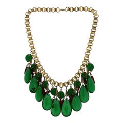 1940s Red and Green Glass Vintage Necklace and Earrings Set
