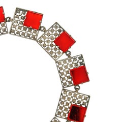 1930s Red Mirror Glass Vintage Bracelet