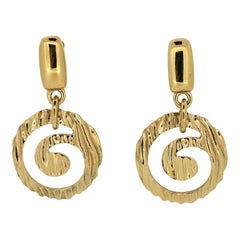 Givenchy 1980s Gold Tone Swirl Design Used Drop Earrings