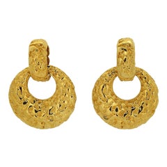 Kenneth Jay Lane 1970s Gold Tone Vintage Door Knocker Earrings