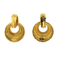Kenneth Jay Lane 1970s Gold Tone Vintage Door Knocker Earrings