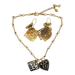 Yves Saint Laurent 1980s Hearts and Logos Vintage Earrings and Necklace Set