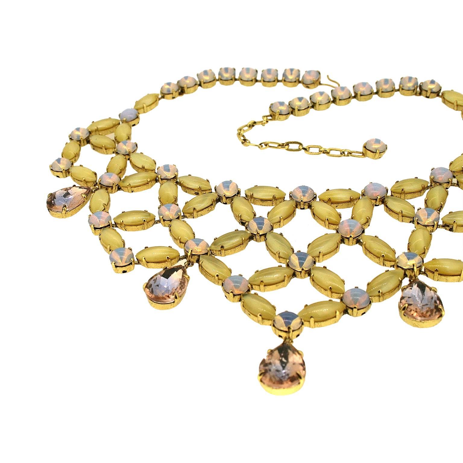 1950s Yellow and Pink Rhinestone Vintage Statement Necklace For Sale 2