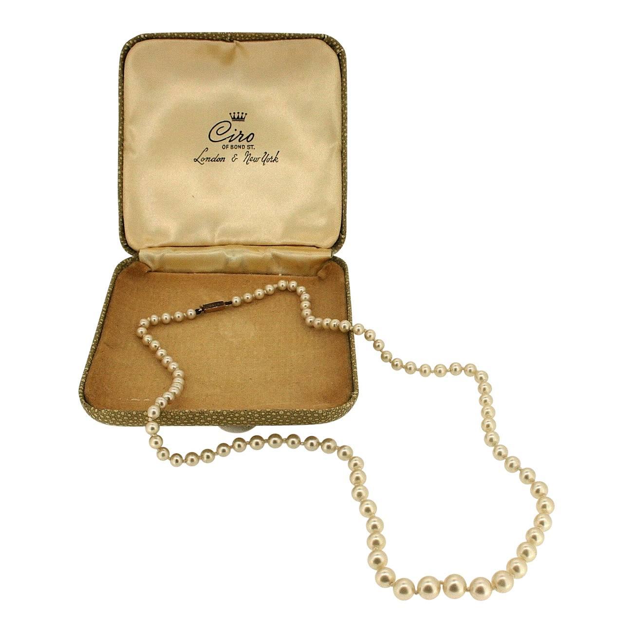 Ciro 1950s Cultured Pearl with 9ct Gold Clasp Vintage Necklace