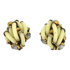 Archimede Seguso 1960s Ivory Glass and Gilt Metal Vintage Earrings