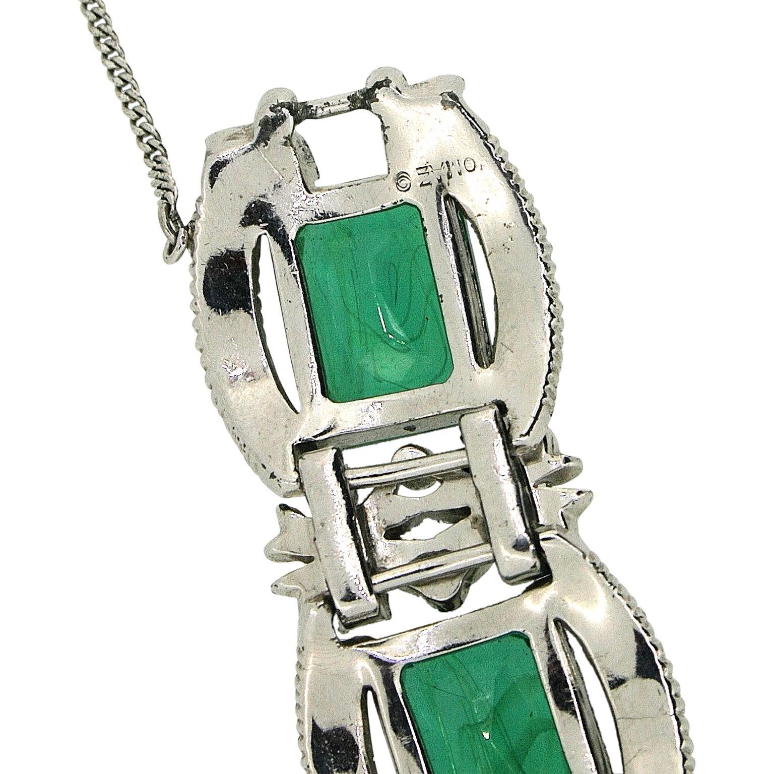 Jomaz 1960s Emerald Green Glass Vintage Floral Bracelet 2