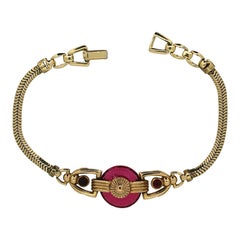 Kreisler 1940s Gold Filled and Red Glass Vintage Bracelet