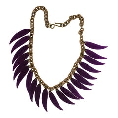 1930s Purple Celluloid Leaves and Gilt Metal Vintage Necklace