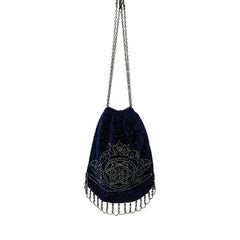 1800s Midnight Blue Velvet and Cut Steel Evening Bag