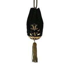 1900s Art Nouveau Black Silk and Gilt Metal Decoration Antique Evening Bag