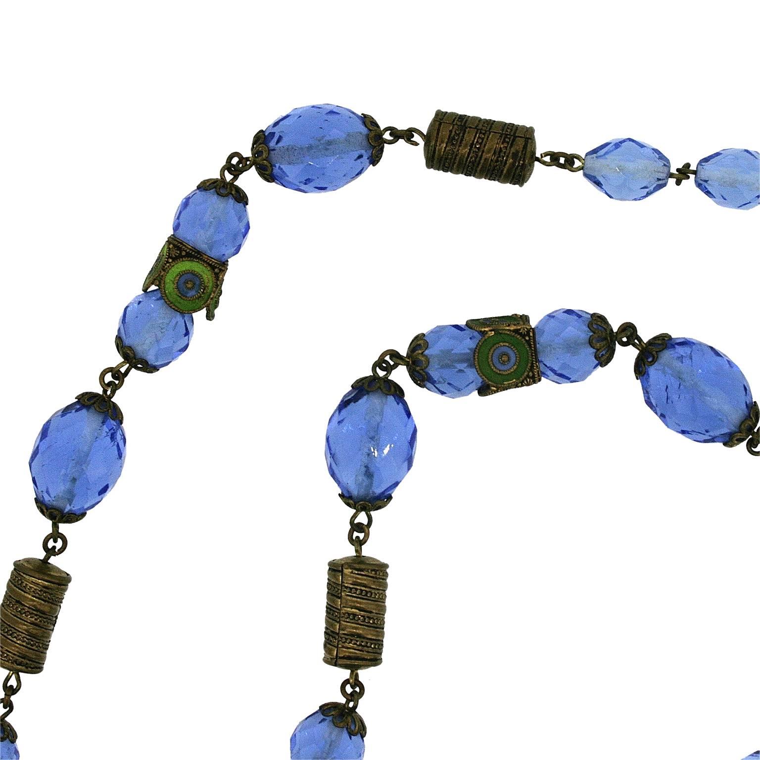 This beautiful necklace was created by the Neiger Brothers in Czechoslovakia in the 1920s. 
Condition Report:
Very Good - One enamelled cap is slightly mis-shapen. This is consistent with age and use, only visible upon very close inspection and does
