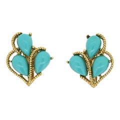 Trifari 1960s Turquoise Cabochon Brooch and Earrings Set